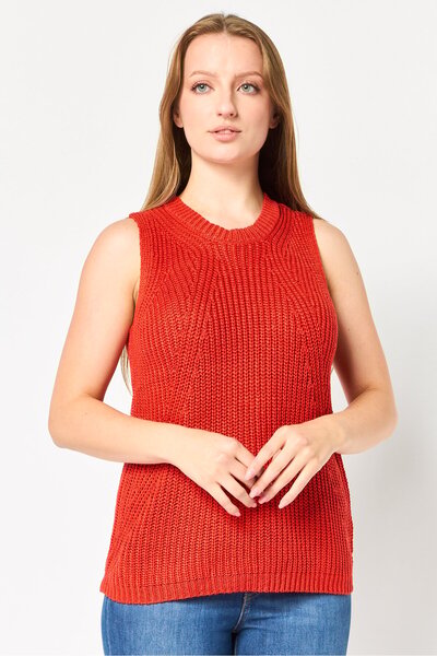 Philosophy Women Crew Neck Sleeveless Crochet Tank Top, Orange