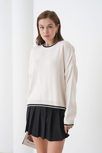 Park Karon Women's Crew Neck Soft Textured Oversize Knitwear Sweater