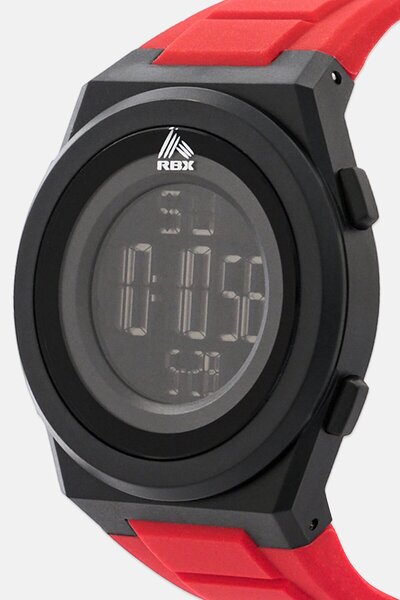 RBX Men P4391-23053481 Silicon Strap Digital LCD Watch 40 mm, Red