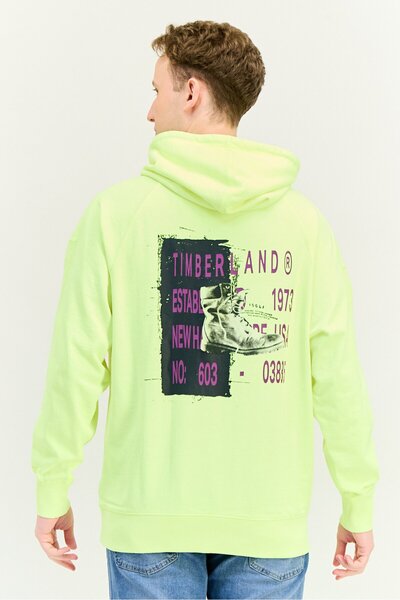 Timberland Men Hooded Embroidered Logo Long Sleeve Hoodie, Lemon