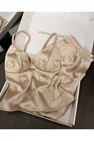 8line Σετ πιτζάμες με σορτς σε μπεζ χρώμα Hello Kitty, με πέτρινη λεπτομέρεια...