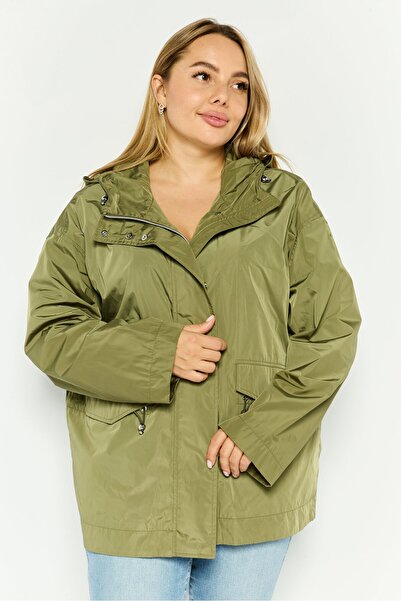 Geox Women Hooded Plain Windbreaker Jacket, Olive