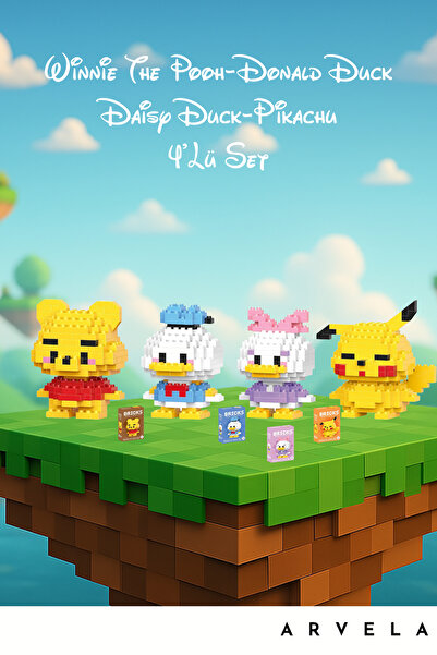 Bricks Daisy Duck – Donald Duck – Pikachu – Winnie the Pooh | 4’lü Blok Figür...