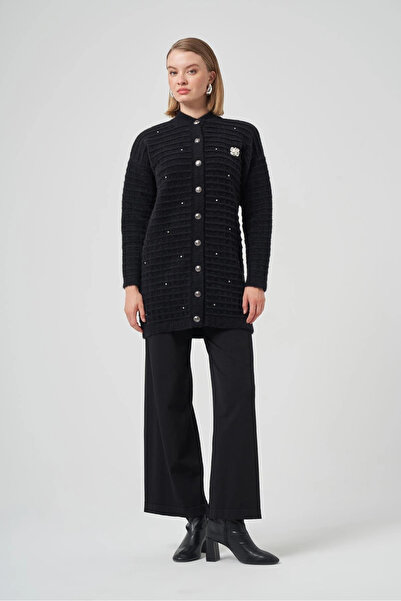 Nuss 7010 Sprinkled Stone Embroidered Cardigan - Black