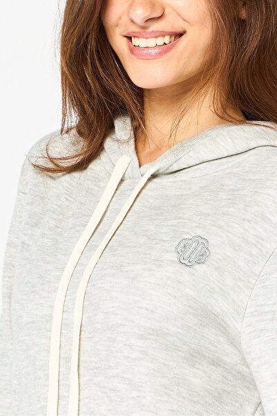 Maje Women Embroidered Long Sleeves Hoodie, Grey