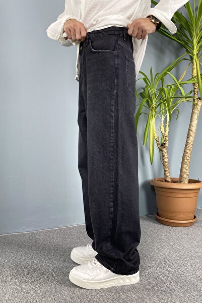 Alışveriş Sokağı Taşlanmış Baggy Fit Jean - Denim Pants Black-Navy Blue