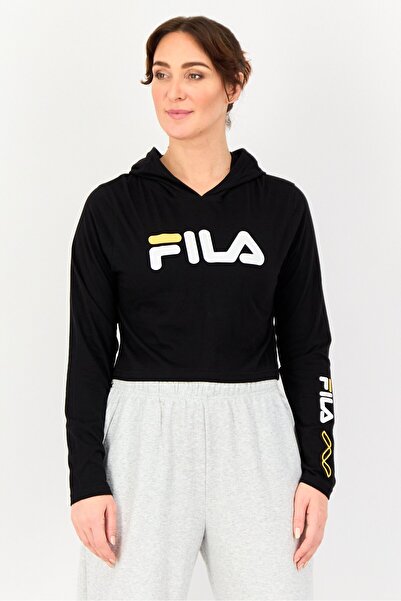 FILA Women Sportswear Fit Long Sleeve Outdoor Hoodies, Black