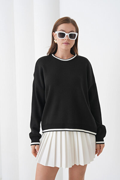 Park Karon Women's Crew Neck Soft Textured Oversize Knitwear Sweater