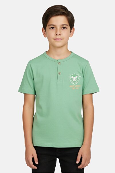 Disney تي شيرت ميكي وأصدقاؤه للأطفال، برقبة دائرية مطرزة، أخضر