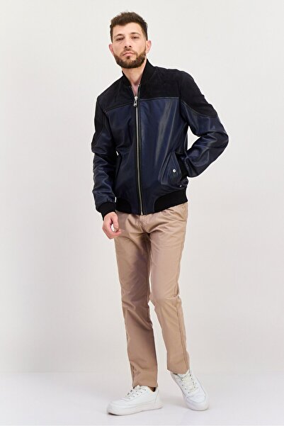Trussardi Jeans Men Textured Bomber Jacket, Navy Blue