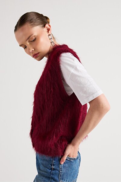 minaaise Women's Burgundy Plush Knitwear Vest 92