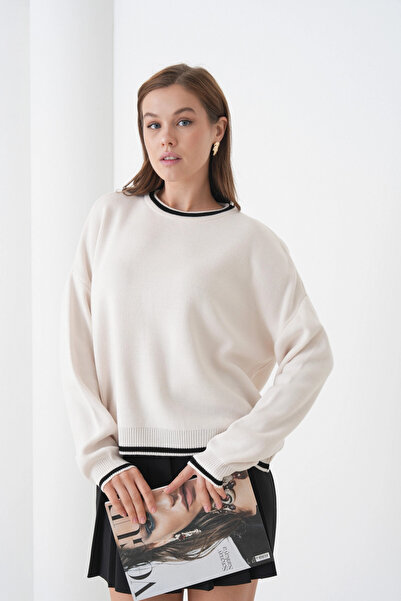 Park Karon Women's Crew Neck Soft Textured Oversize Knitwear Sweater