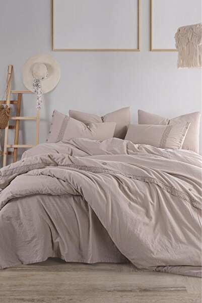 Çeyiz Diyarı Grace 6 Piece 100% Cotton Double Duvet Cover Set Cappucino
