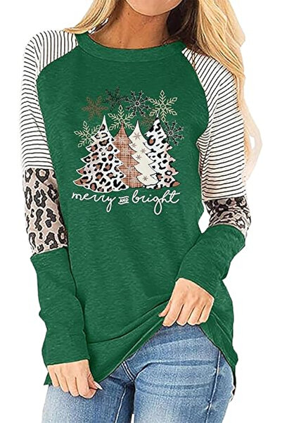 OEM Women's casual blouse, green with holiday pattern 2XL
