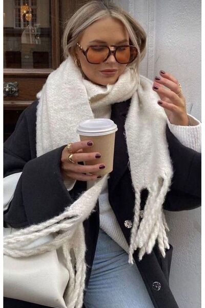 LİNORA Uzun Puffy Atkı EKRU