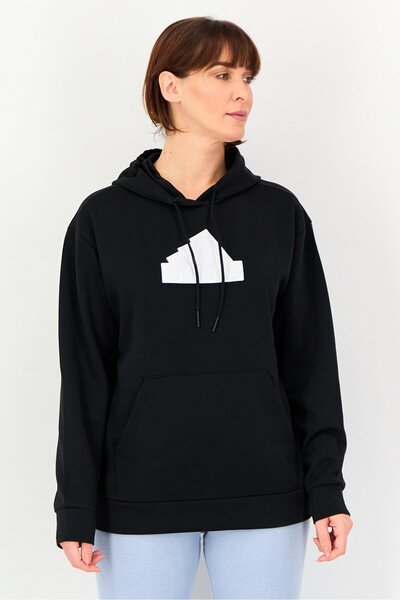 adidas ملابس رياضية نسائية بأكمام طويلة وغطاء رأس للخارج، أسود