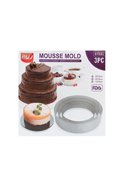 Generic Large round stainless steel cake cutter and mold - 3 pieces - silver