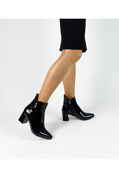 GDT Ayakkabı Hakiki Deri Siyah Rugan Fermuarlı Kalın Topuk 36-40 Numara Arası...