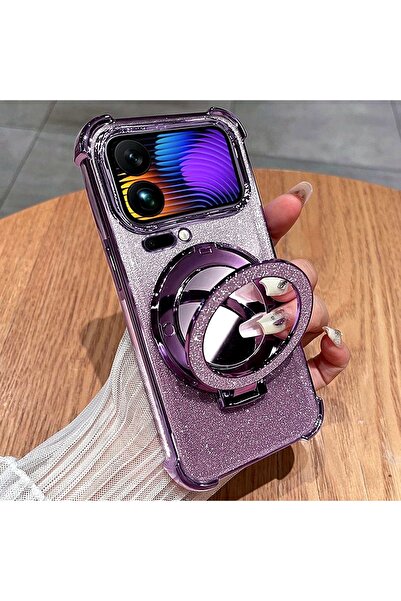 Generic Magnetic Glitter Case for Xiaomi 17 Pro Max，Sparkly Stand，Makeup Mirror，Gradient Shockproof Cover