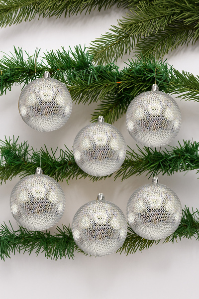 Waldern Χριστουγεννιάτικο στολίδι για χριστουγεννιάτικο δέντρο Ασημί 8 εκ. Φιγούρα Γυαλιστερή Σετ 6 Μπάλες Cici