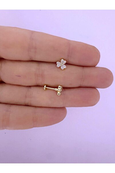 Arescollection 1 ADET ZİRKON TAŞLI ZARİF TRAGUS HELİX LOBE FLAT UYUMLU PİERCİ...