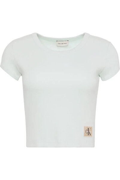 Calvin Klein A- WOVEN LABEL 2X2 RIB BABY TEE Yeşil Kadın T-Shirt