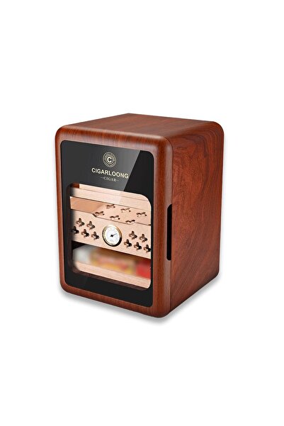 CIGARLOONG Camlı Işıklı Çekmeceli Puro Kutusu Humidor Ceviz 80's