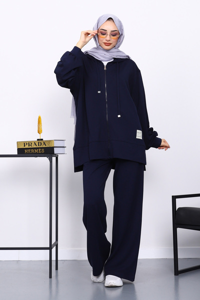 İmajButik Тъмносин туника с цип и панталон