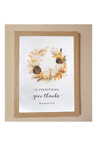 OEM Χριστιανική αφίσα σε καμβά με μπεζ και χρυσό στεφάνι από λουλούδια, Α΄ Θε...