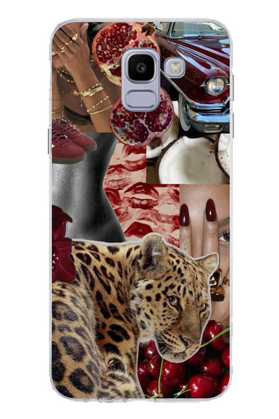 TechTree حافظة سيليكون متوافقة مع هاتف سامسونج جالاكسي J6 باللون الأحمر الفهد...