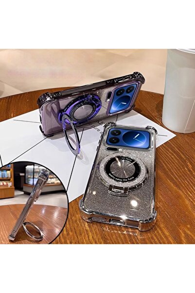 Generic Magnetic Glitter Case for Xiaomi 17 Pro，Sparkly Kickstand，Luxury Gradient Shockproof Back Cover