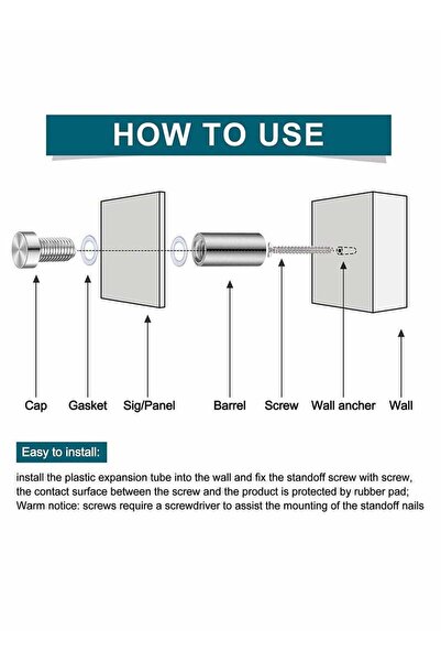 Generic Sign Standoff Screws, Stainless Steel Acrylic Standoffs, 8 Pieces (0.47 x 1.18 in)