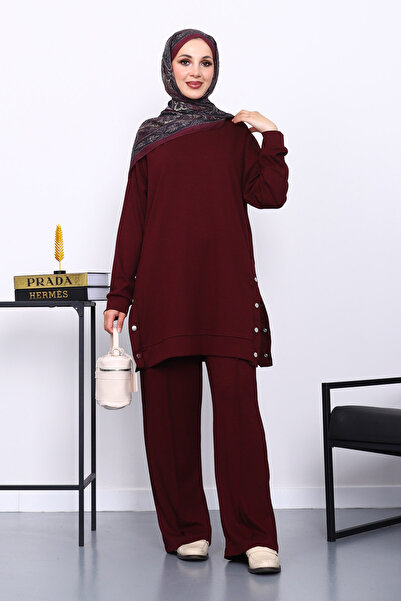 İmajButik Plum Crew Neck Snap Detailed Modal Set