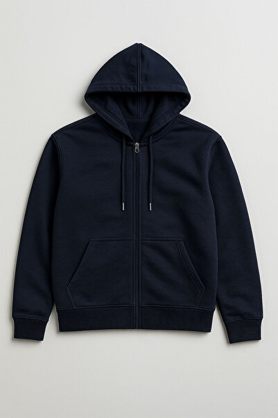 MARKAPIA Ανδρικό φούτερ με φερμουάρ με κουκούλα τσέπες σε μπλε ναυτικό χρώμα