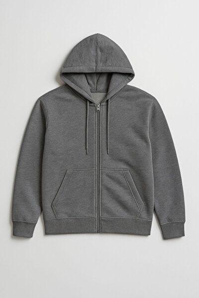 MARKAPIA Ανδρικό φούτερ με φερμουάρ με κουκούλα τσέπες ανθρακί