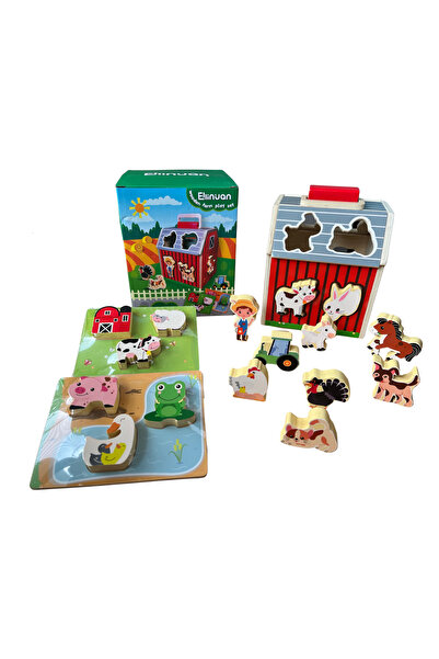 OEM Joc educativ de sortat cu figurine din lemn tip Montessori – Ferma animal...