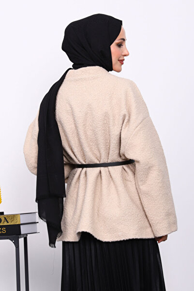 İmajButik Mink Belted Oversized Boucle Jacket