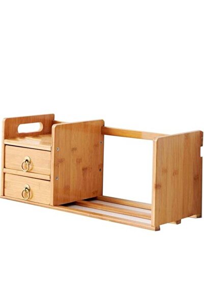 Generic Arabest Expandable Desktop Bookshelf, Bamboo Tabletop Organization Bookshelf with Drawers, Retracta