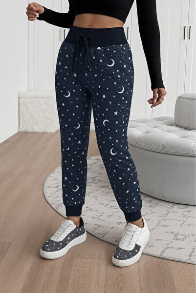 EyesOf Women's High Waist Lace-Up Patterned Two Thread Pants