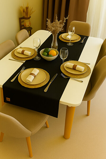 Buemshop Festive Elegance Keten Runner 45x120 cm | Yılbaşı Masa Şeridi Dekoratif Masa Örtüsü