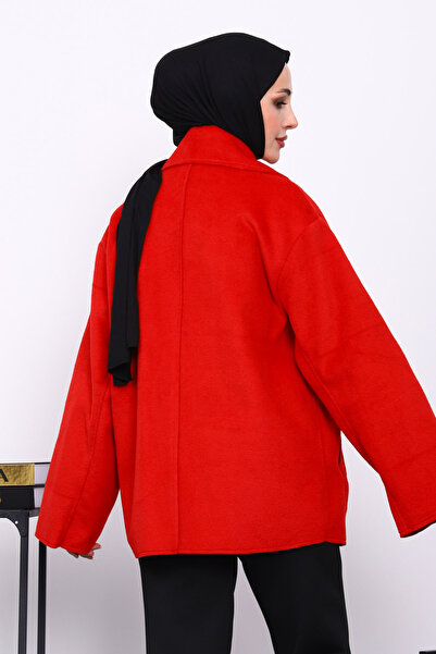 İmajButik Red Double Pocket Buttoned Cashmere Coat
