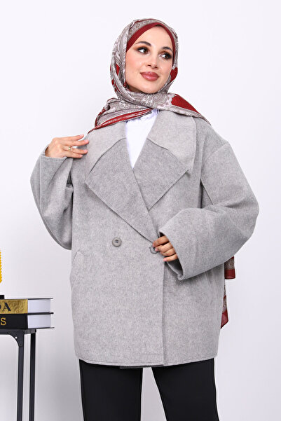 İmajButik Gray Double Pocket Buttoned Cashmere Coat
