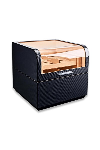 CIGARLOONG Karbon Desen Camlı Katlı Humidor Puro Kutusu 150s