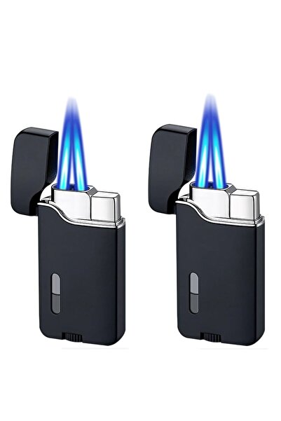 Jet Set of 2 metal refillable gas lighters with windproof flame