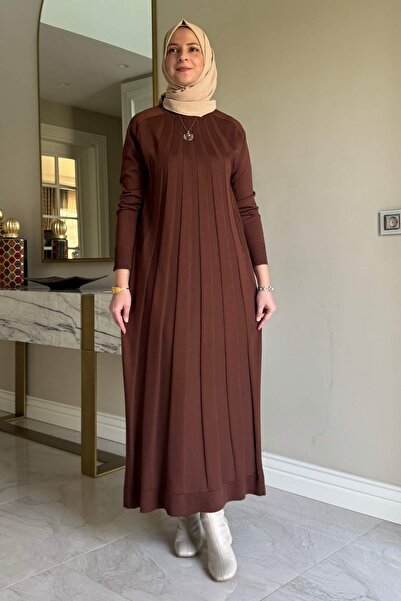 Rabia Şamlı Beyza Ribbed Knitwear Dress Brown