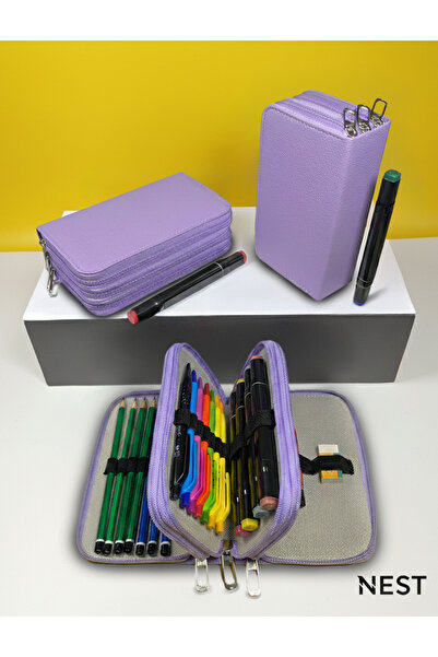 Nest Life Sunii Leather Lilac 3 Zipper Pen Holder, Wallet, Women's Wallet