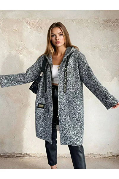 Coşkun GİYİM Women's Pocket Label Mis Cashmere Coat Gray 3962