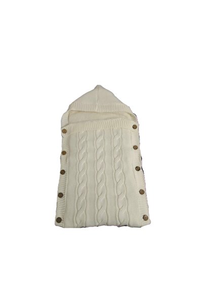 Ersin Baby 100% Organic Knitted Baby Swaddle with Fleece Inside and K Hooded Button Detail, 75 X 40 cm