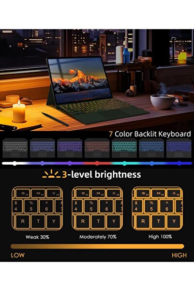 NEONI Surface Pro Wireless Type Cover Keyboard for Microsoft Surface Pro 12.3 inch, 7-Color Backlit, Bluet