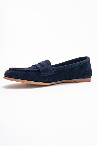 LuviShoes F02 Navy Blue Suede Genuine Leather Women's Loafer Shoes